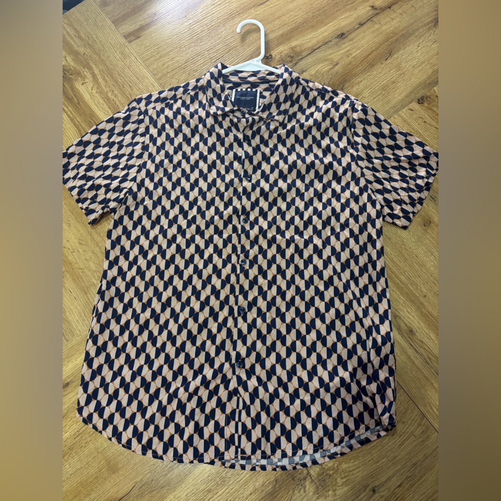 Denim & Flower Short-Sleeve Geometric Button-Down Shirt - Navy & Beige